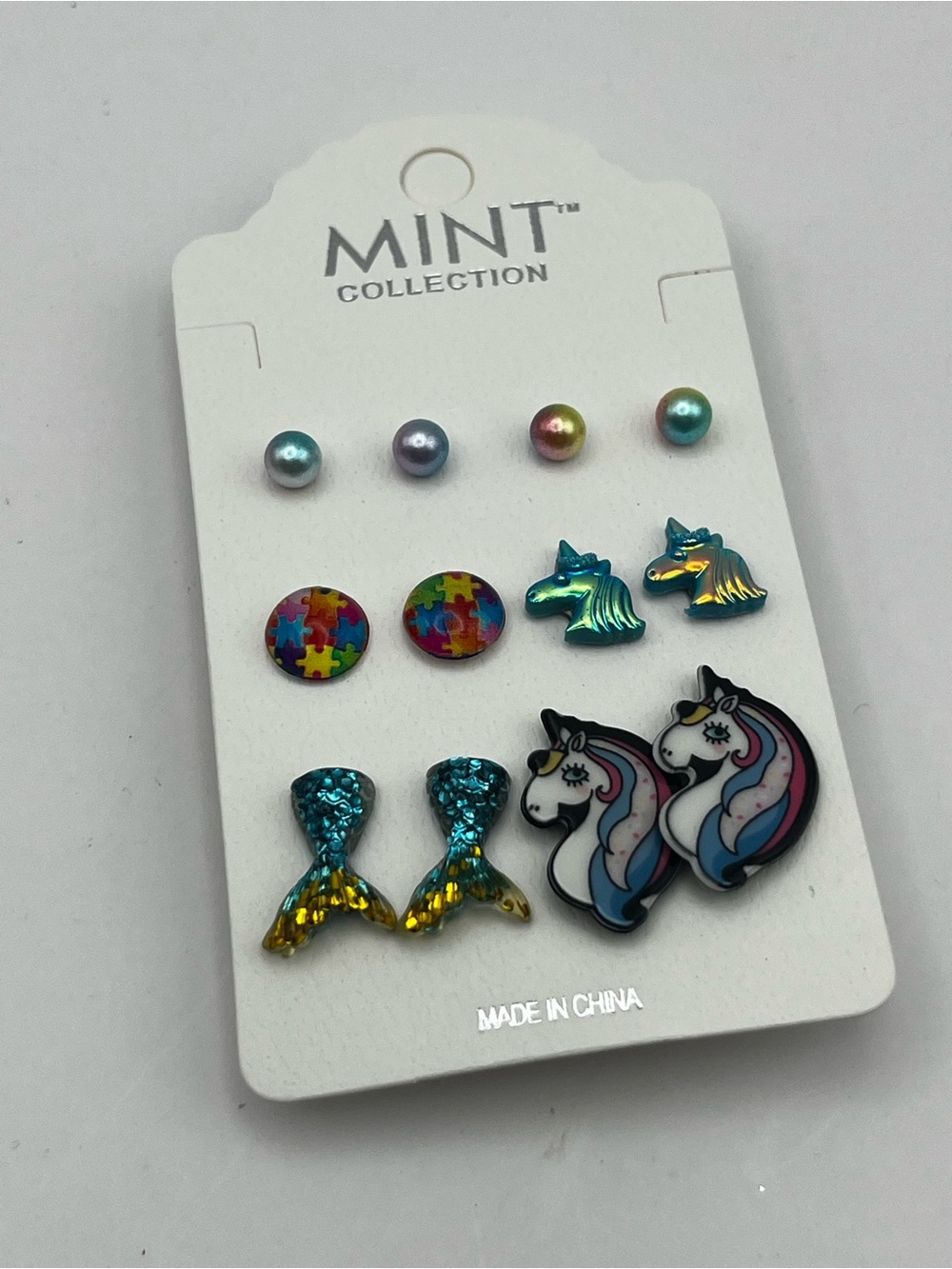 Unicorn Mermaid Stud Earrings Set Colorful Kids Jewelry